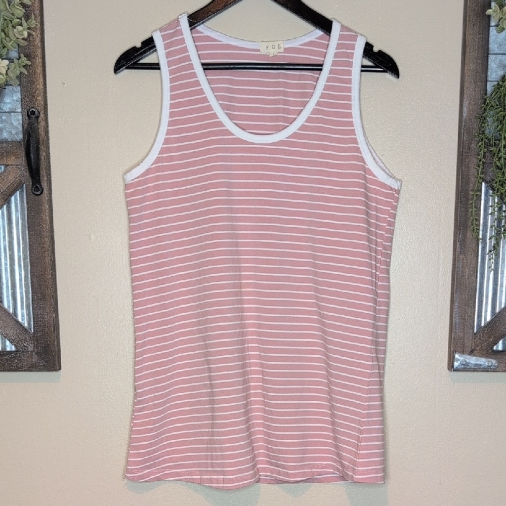 POL Pink and White Relaxed Tank Top